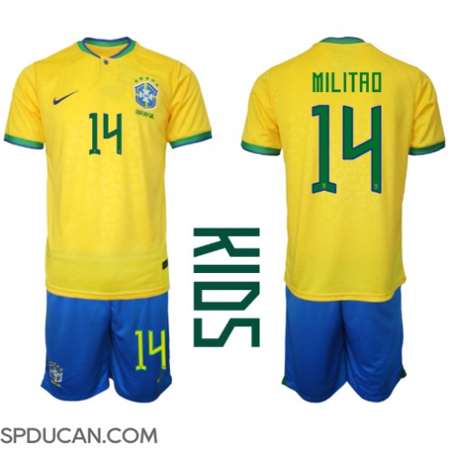 Dječji Nogometni Dres Brazil Eder Militao #14 Domaci SP 2022 Kratak Rukav (+ Kratke hlače)